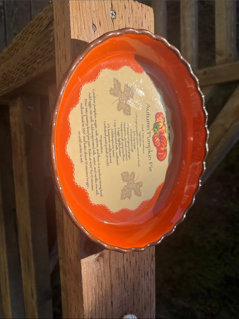 10” Festive Ceramic Pumpkin Pie Dish
